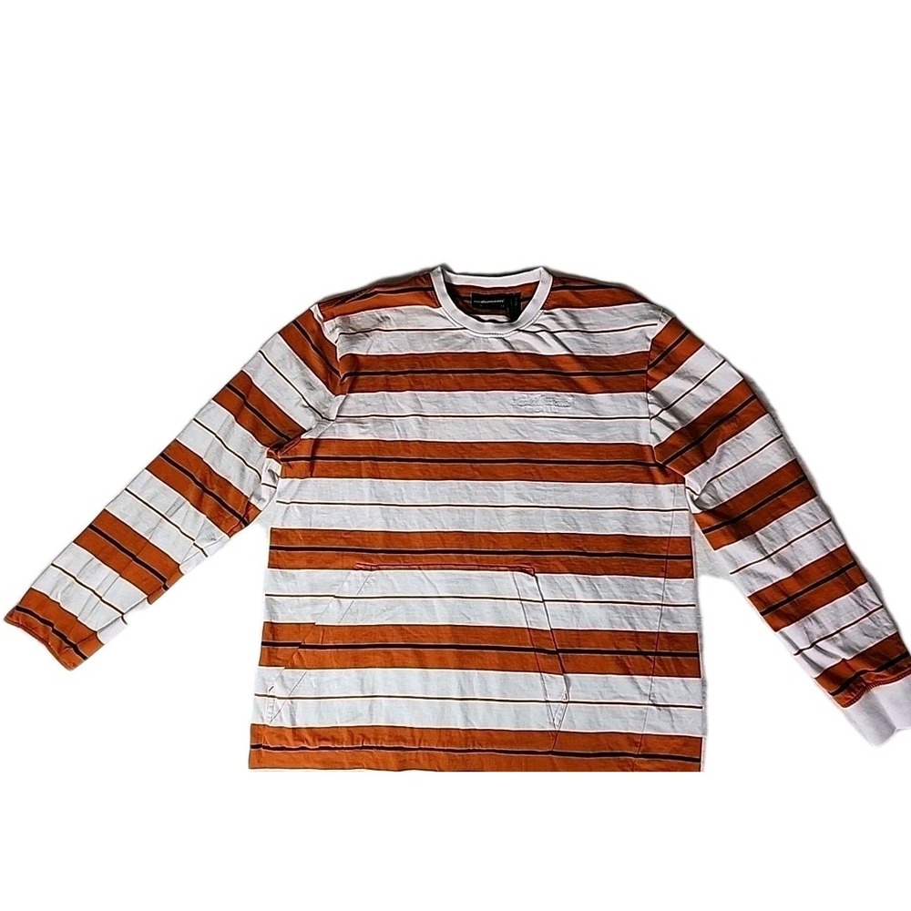 The Hundreds Men's XL Orange, White Striped Long Sleeve Shirt Streetwear Skater